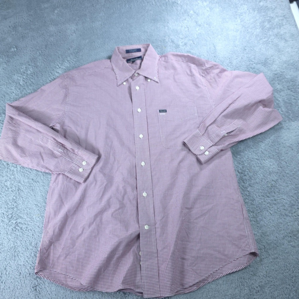 Faconnable Shirt Mens Large Red Check Long Sleeve Button Down Cotton Casual